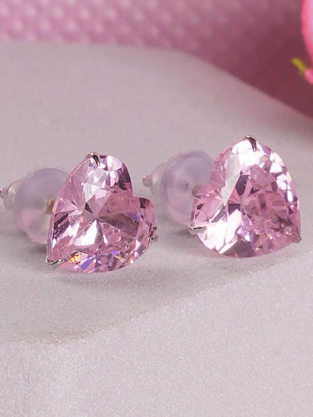 PALMONAS 925 Sterling Silver Rhodium-Plated CZ-Studded Anti-Tarnish Heart Shaped Studs-picture-11