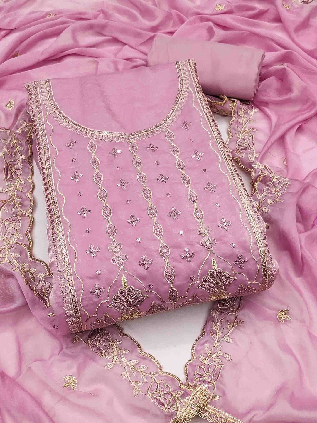 KALINI Embroidered Satin Unstitched Dress Material-picture-46