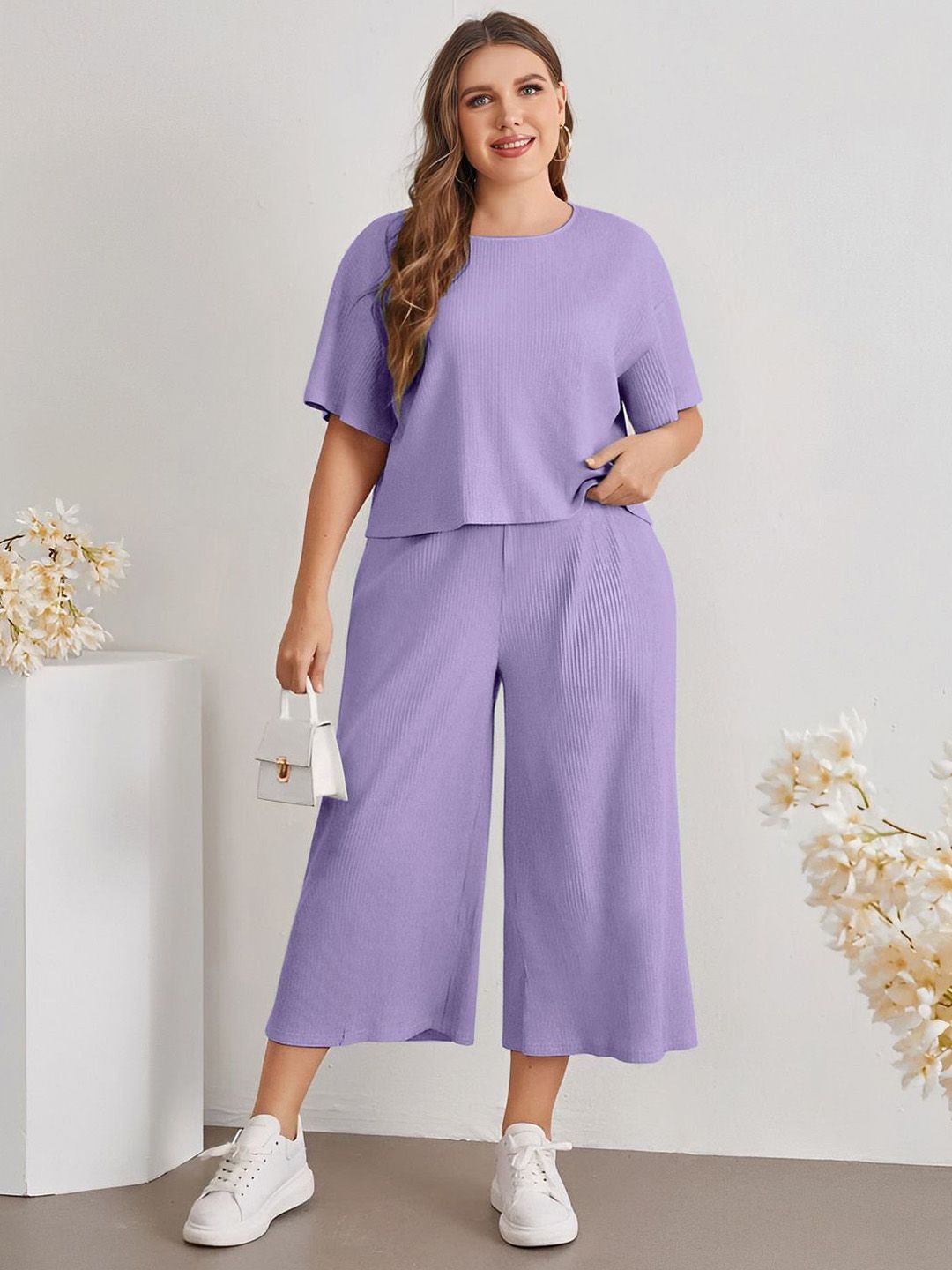 Mast & Harbour Round Neck Half Sleeves Top With Trousers Co-Ords-picture-11