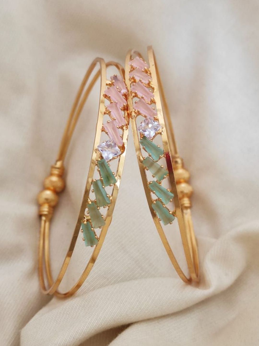 JollyStar Women 2 American Diamond Gold-Plated Bangle-Style Bracelet-picture-31