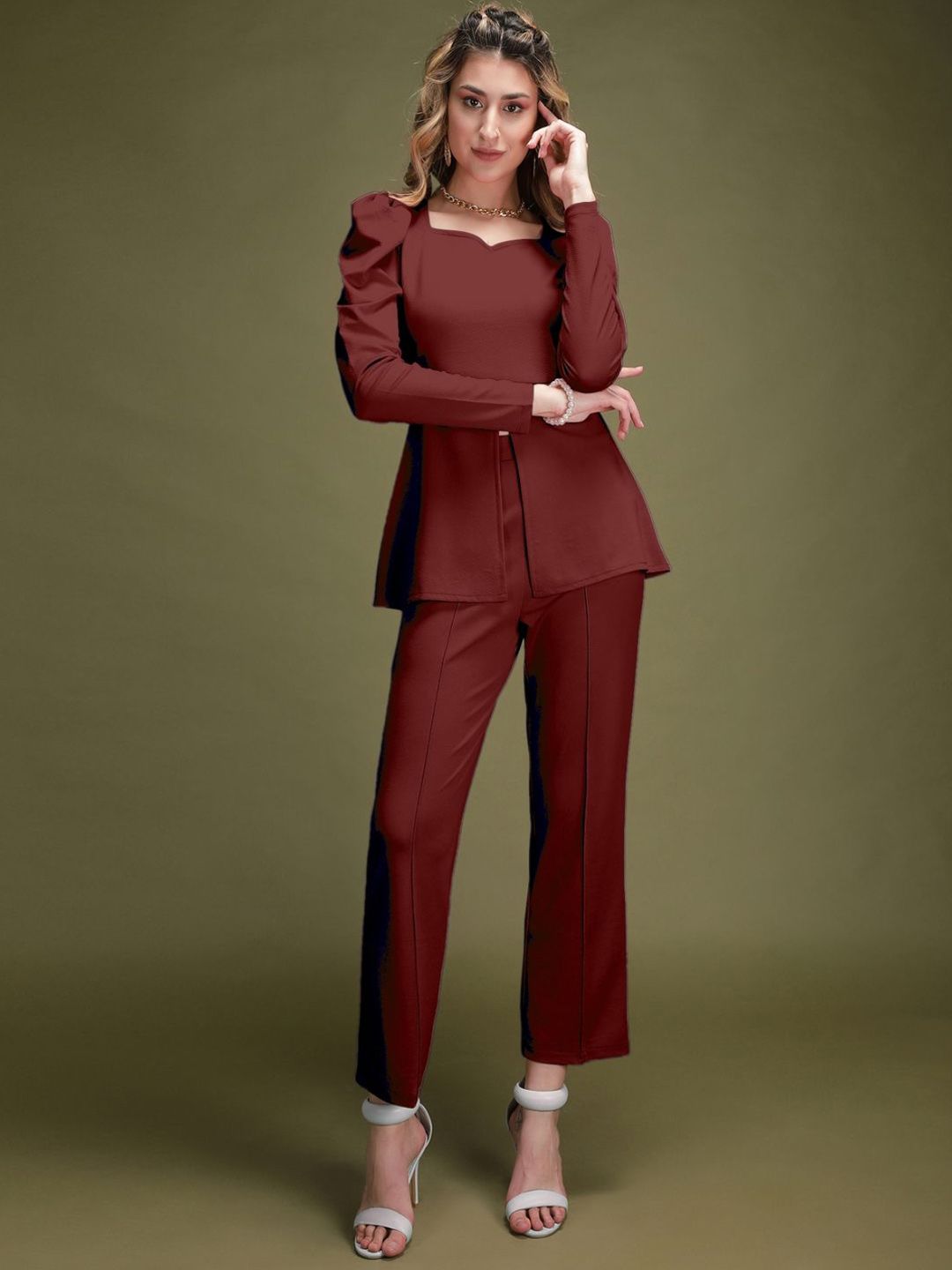 Mast & Harbour V-Neck Long Sleeves Top With Trousers Co-Ords-picture-10