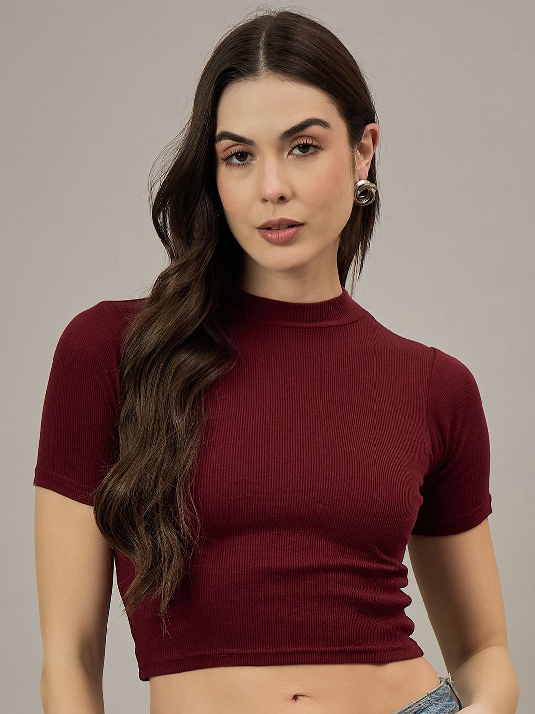 R.Code by The Roadster Life Co. Women High Neck Fitted Crop Top-picture-10