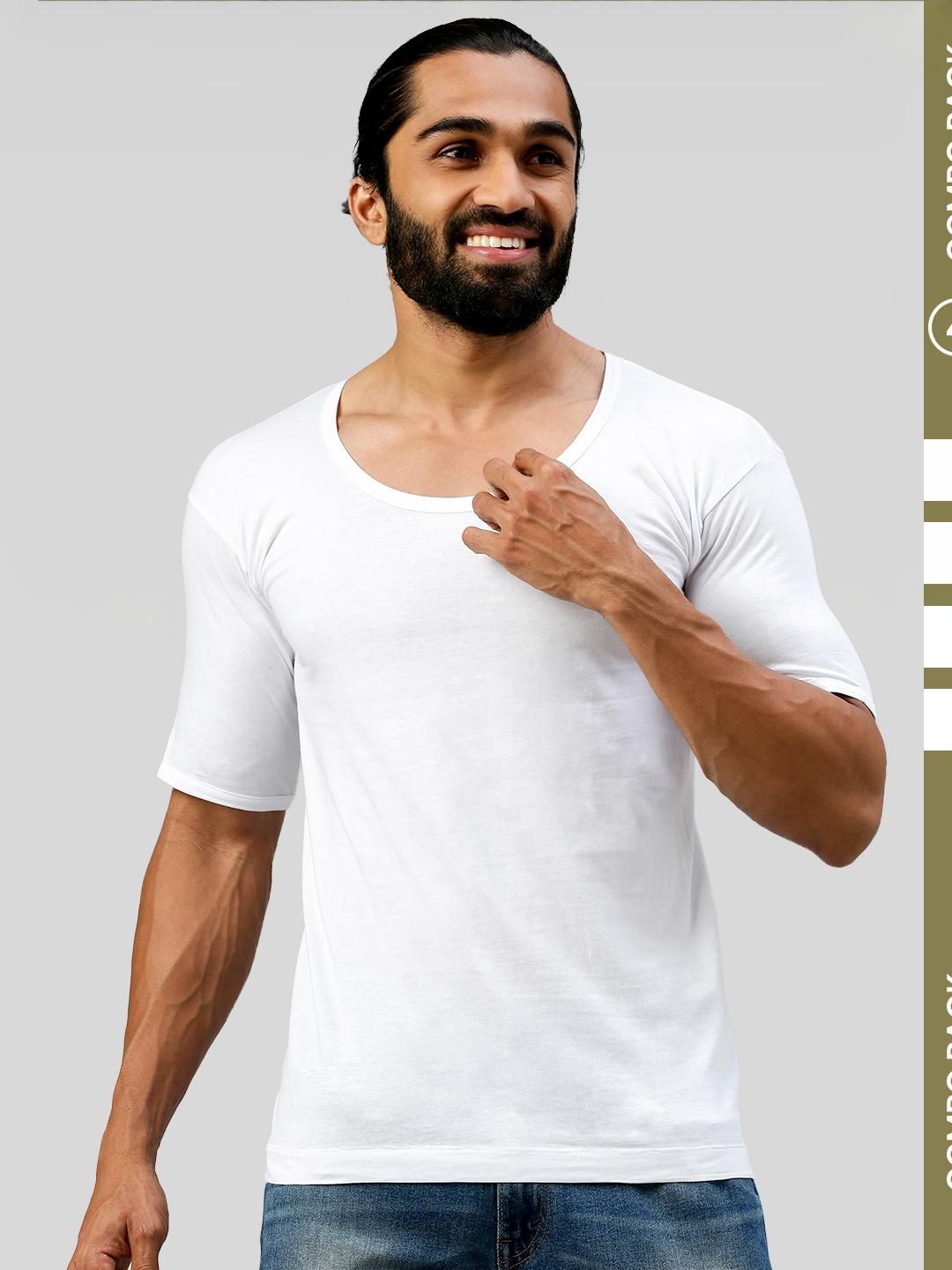 AMUL COMFY Men Pack of 4 Cotton White with Sleeve Innerwear Vests-picture-35