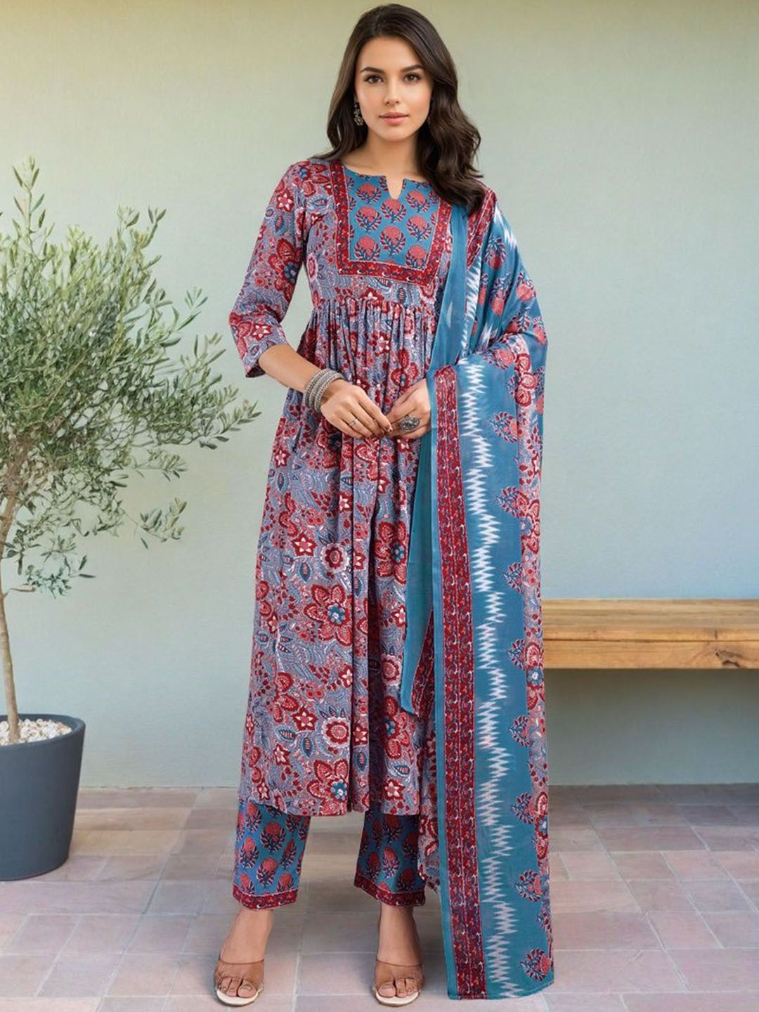 SZN Women Floral Printed Regular Anarkali Kurta with Trousers & Dupatta