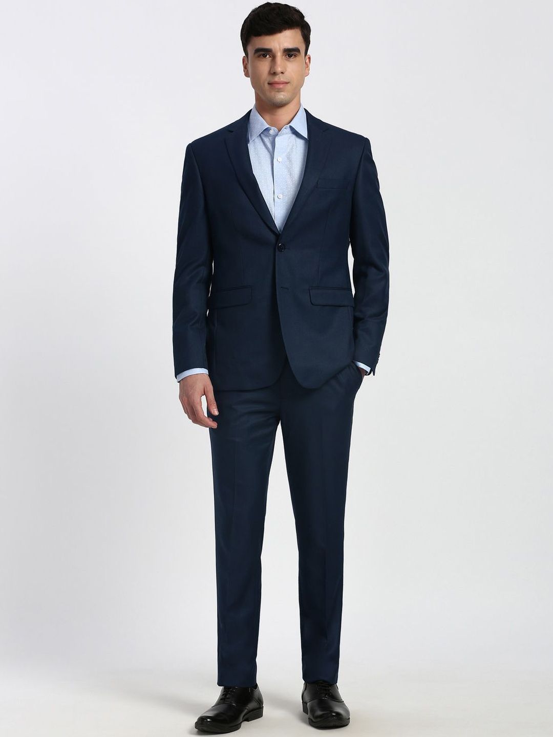 Louis Philippe Textured Slim-Fit Single-Breasted Two-Piece Formal Suit-image-44