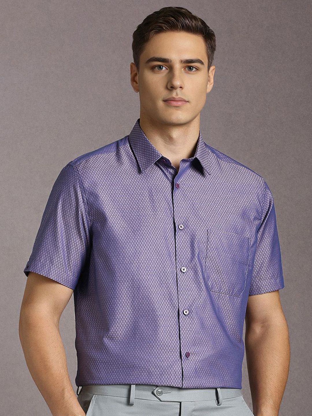 Louis Philippe Men Textured Spread Collar Pure Cotton Formal Shirt-picture-31