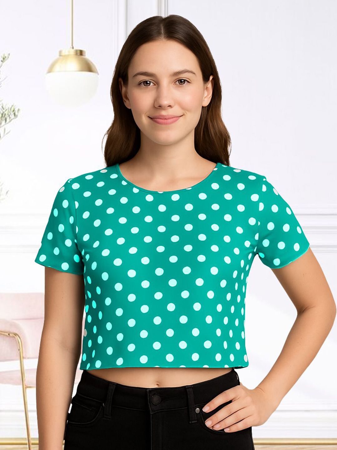 Unicus Apparel Women Polka Dot Printed Georgette Regular Crop Top-picture-32