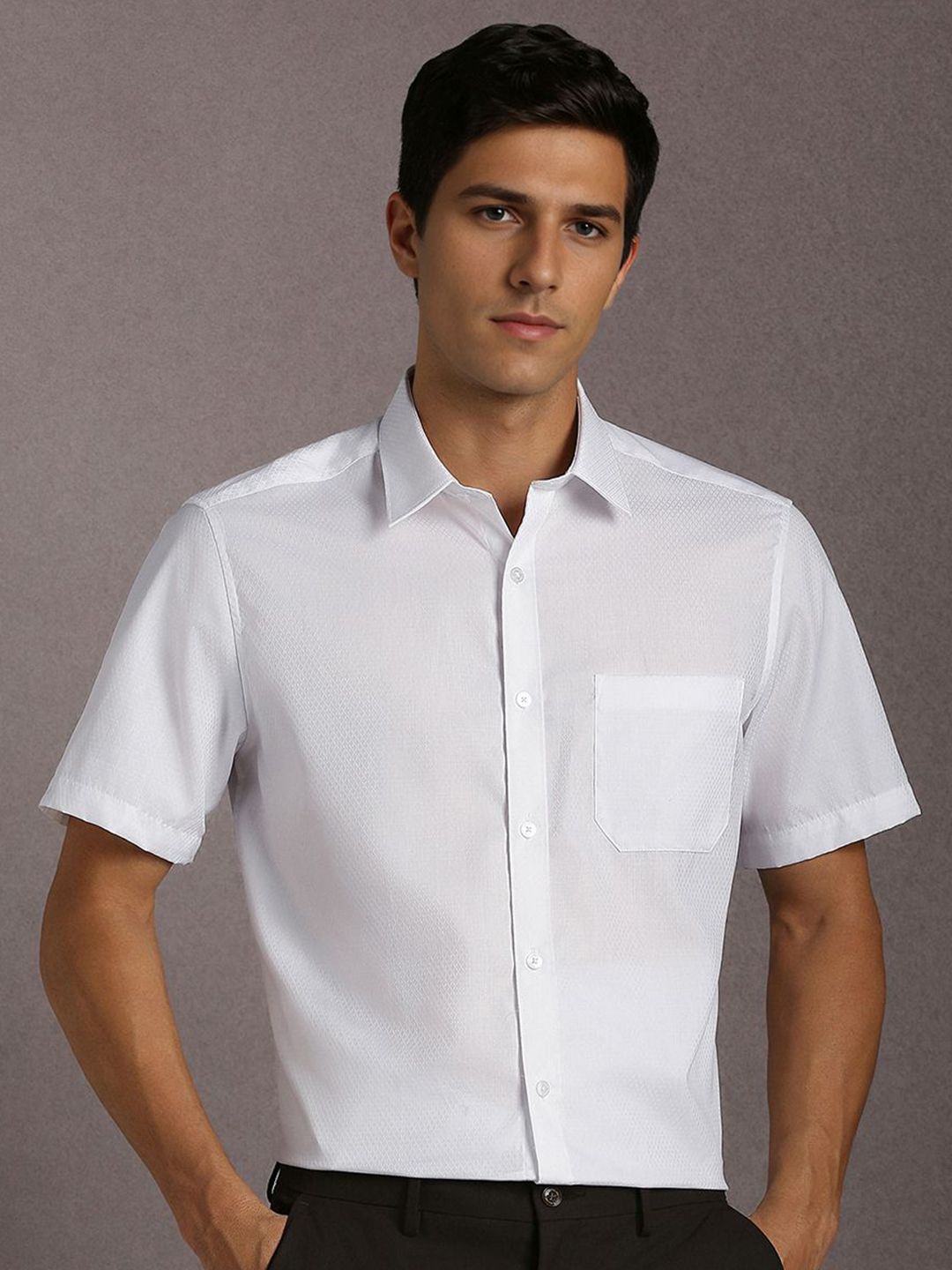 Louis Philippe Textured Spread Collar Regular Fit Pure Cotton Shirt-picture-22