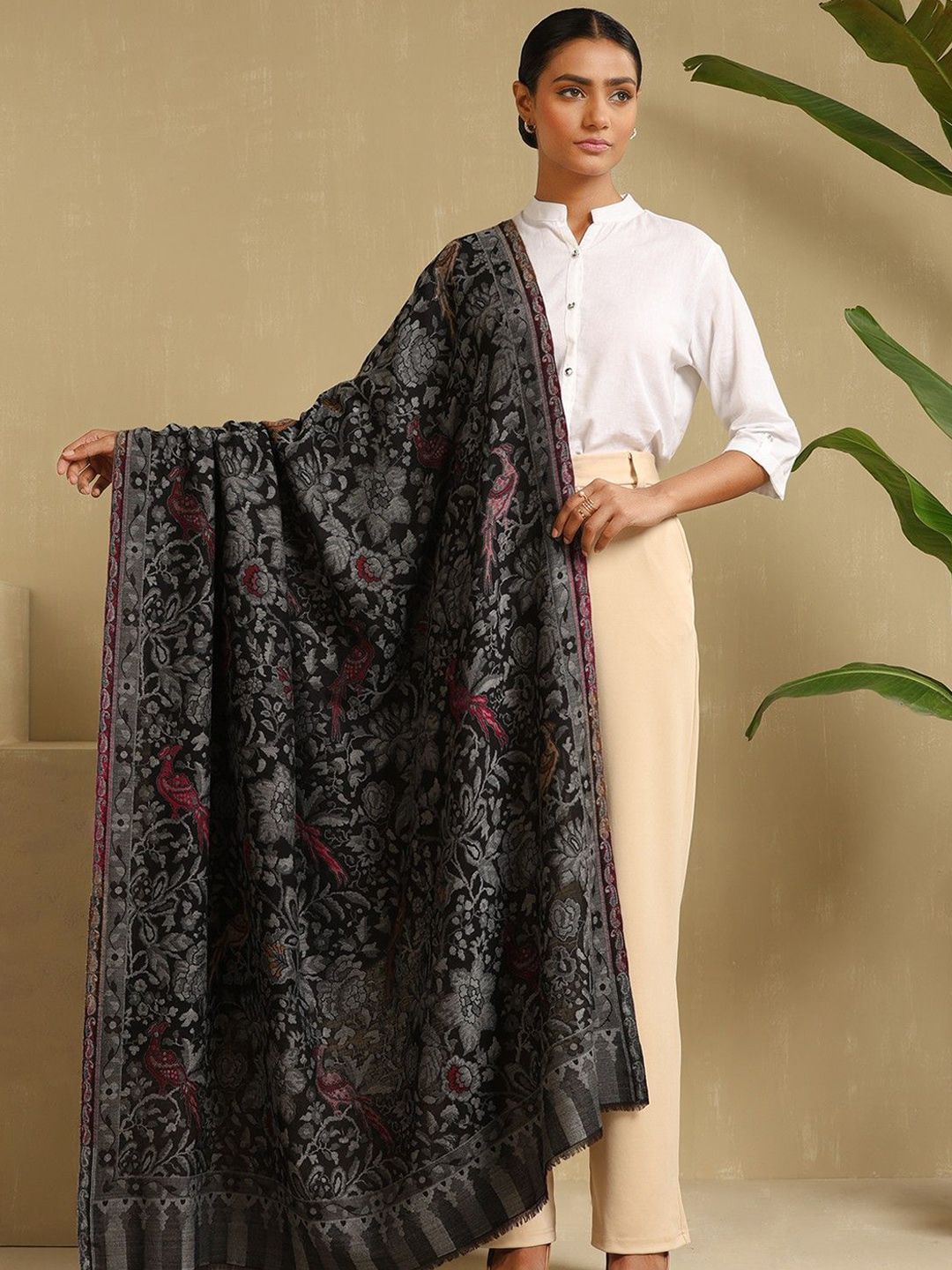 DUSALA INDIA Aarunya Ethnic Motifs Woven Design Cashmere Woollen Shawl-picture-29