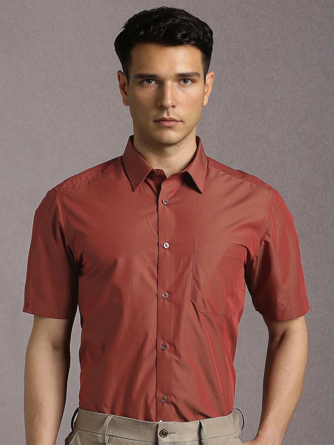 Louis Philippe Men Solid Spread Collar Pure Cotton Formal Shirt-picture-35