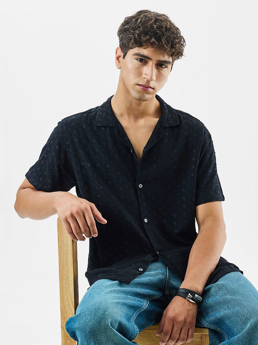 Snitch Men Textured Cuban Collar Casual Shirt-picture-43