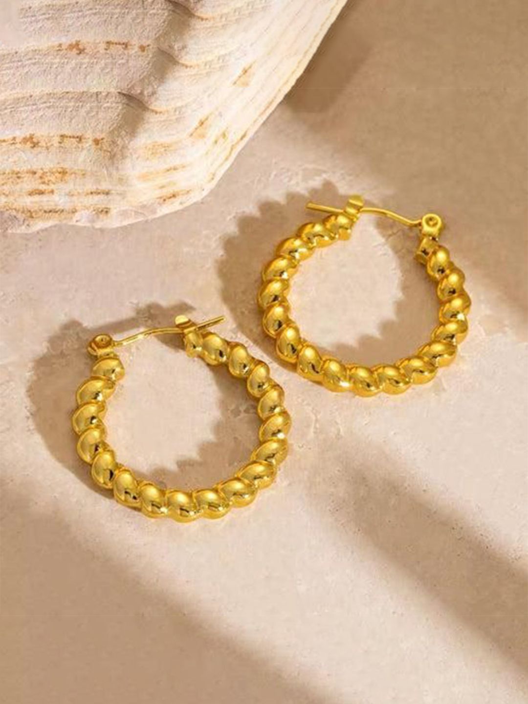 DressBerry Stainless Steel 18K Gold-Plated Anti-Tarnish Circular Shaped Hoop Earrings-picture-21