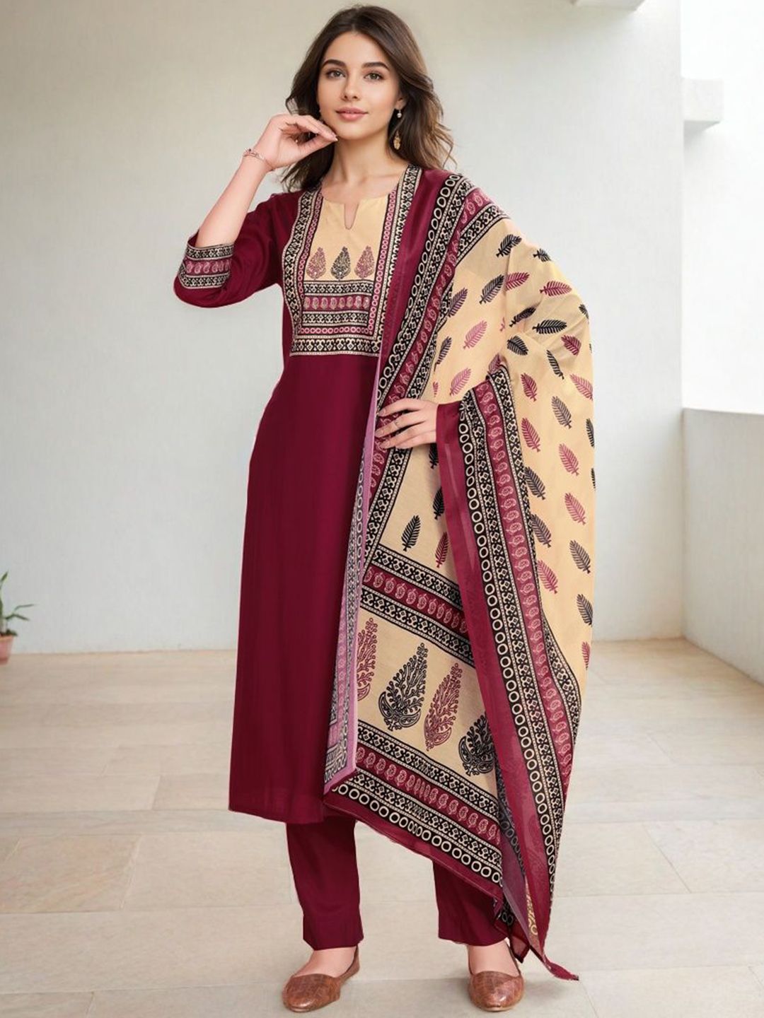SZN Women Ethnic Motifs Printed Regular Kurta With Trousers & Dupatta
