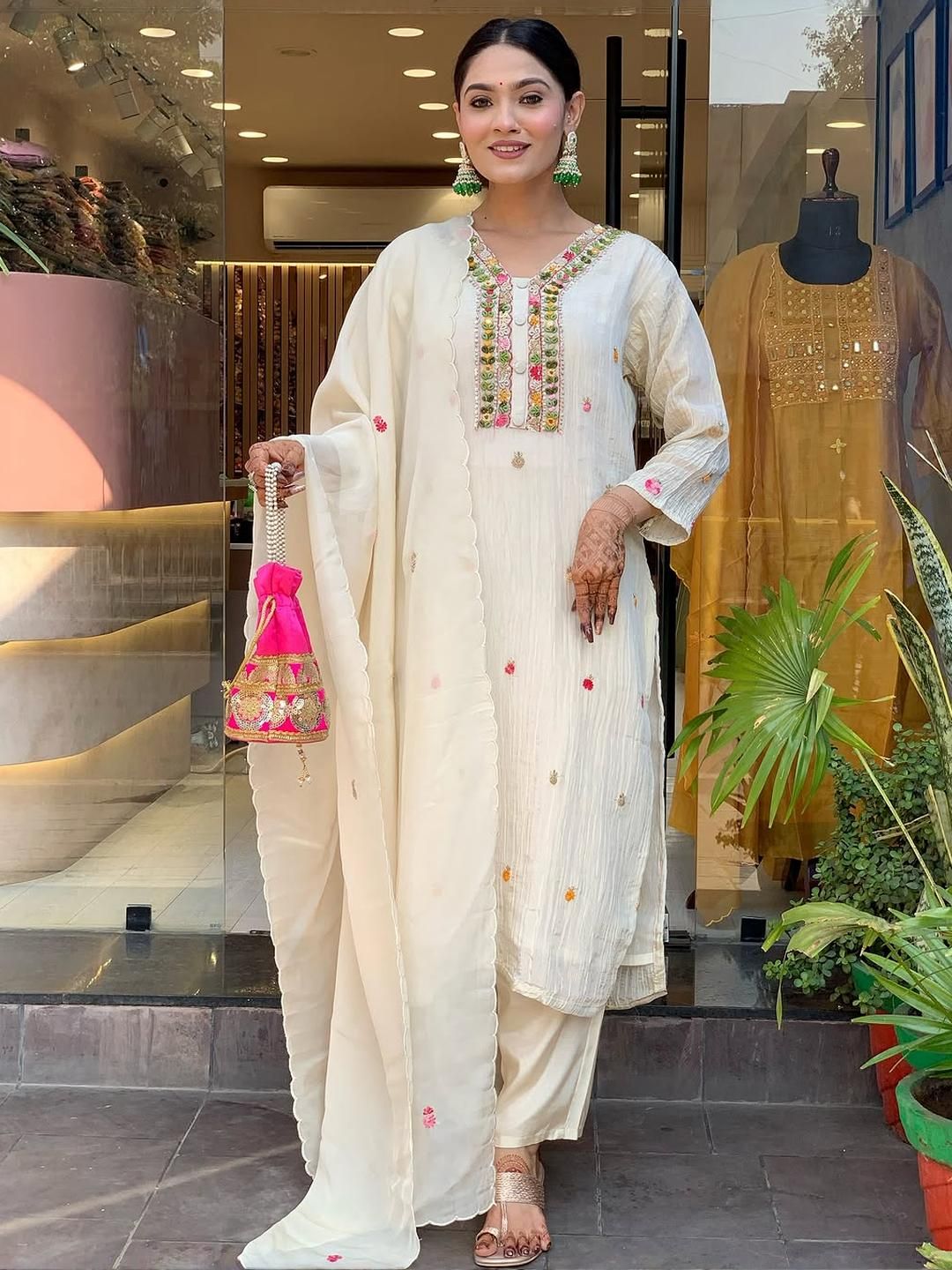 CaniBani Women Ethnic Motifs Embroidered Regular Kurta with Trousers & Dupatta