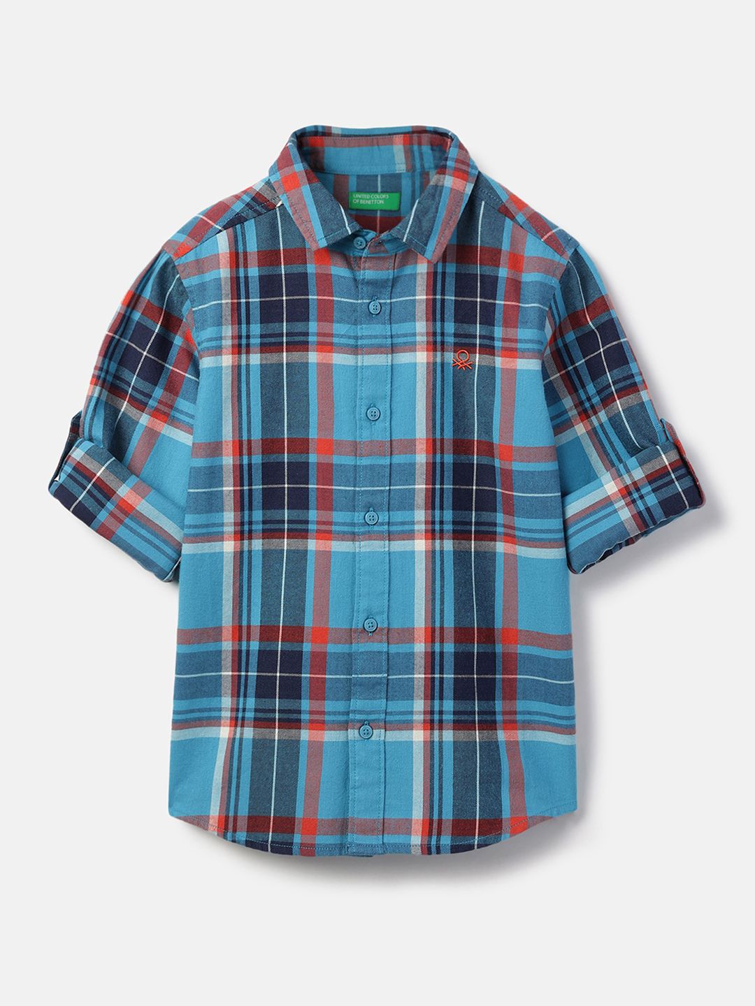 United Colors of Benetton Boys Tartan Checked Spread Collar Pure Cotton Casual Shirt-picture-19