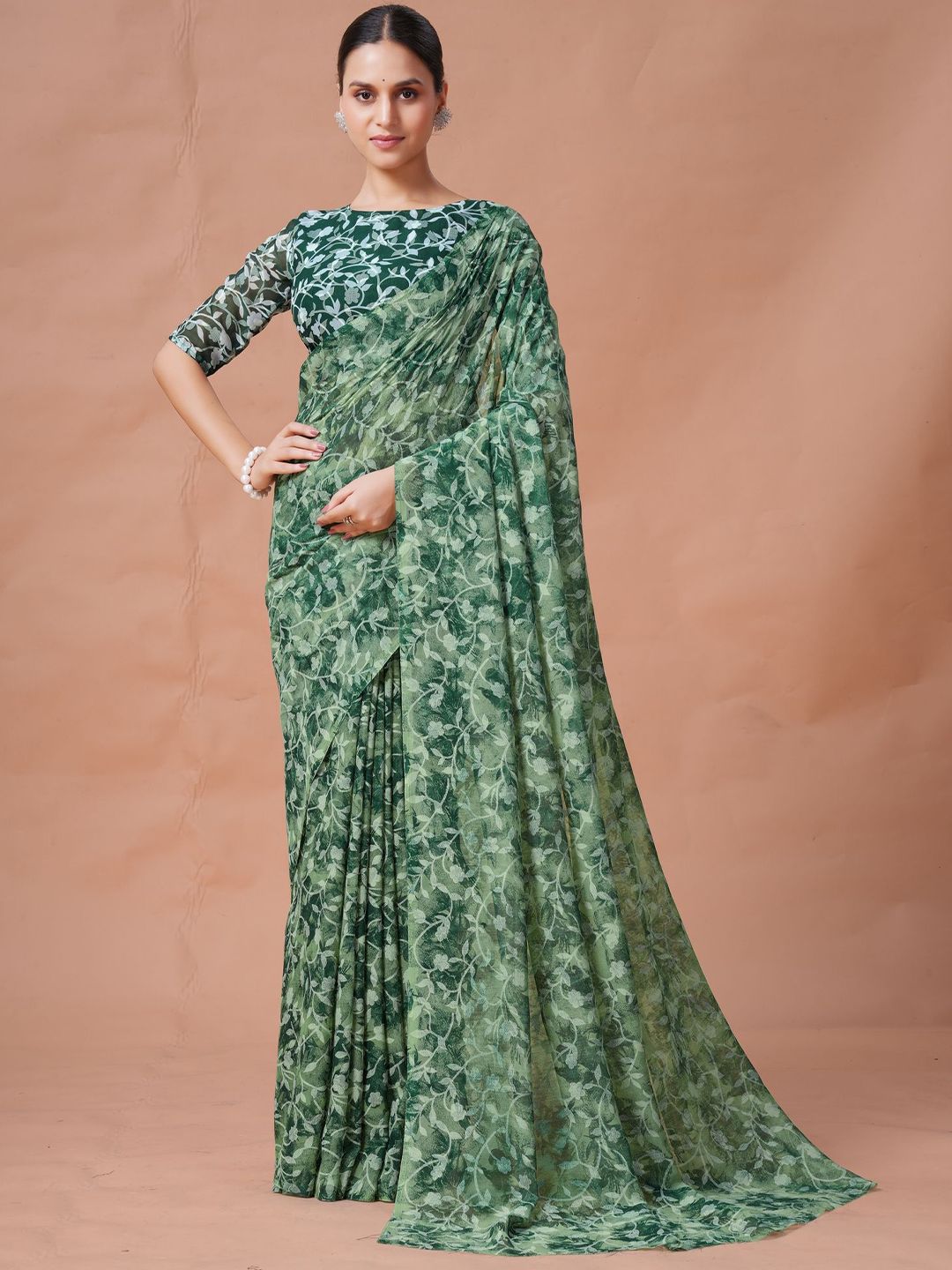 Garden Vareli Floral Printed Brasso Saree With Unstitched Blouse-picture-10