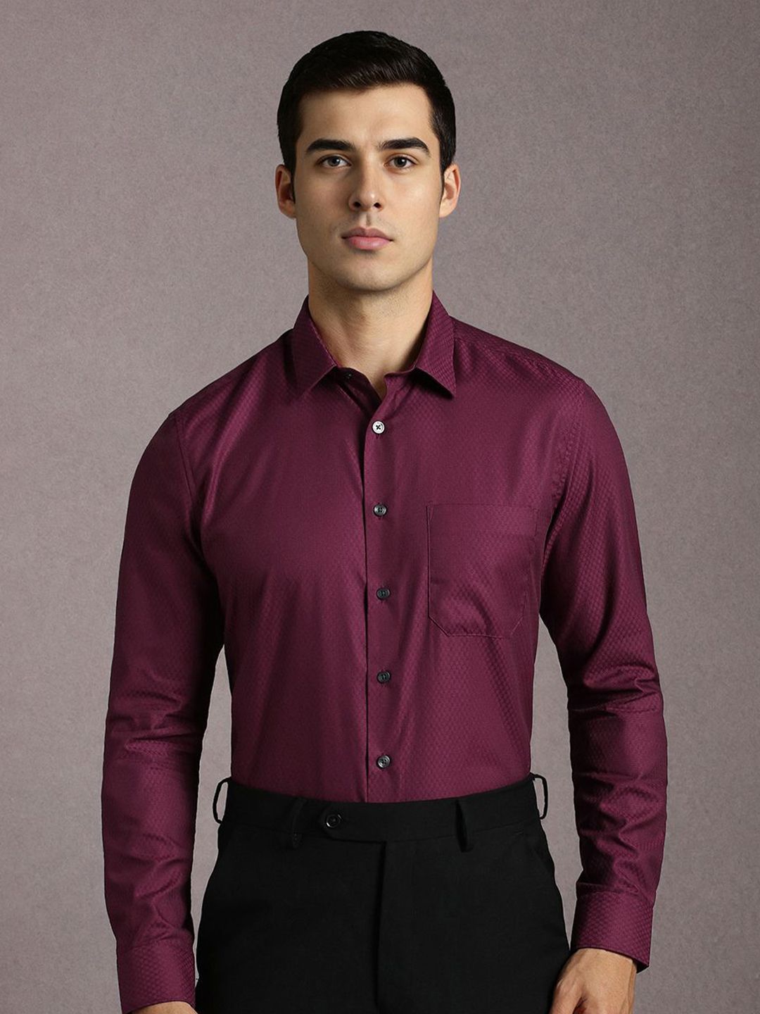 Louis Philippe Men Textured Spread Collar Pure Cotton Formal Shirt-picture-17