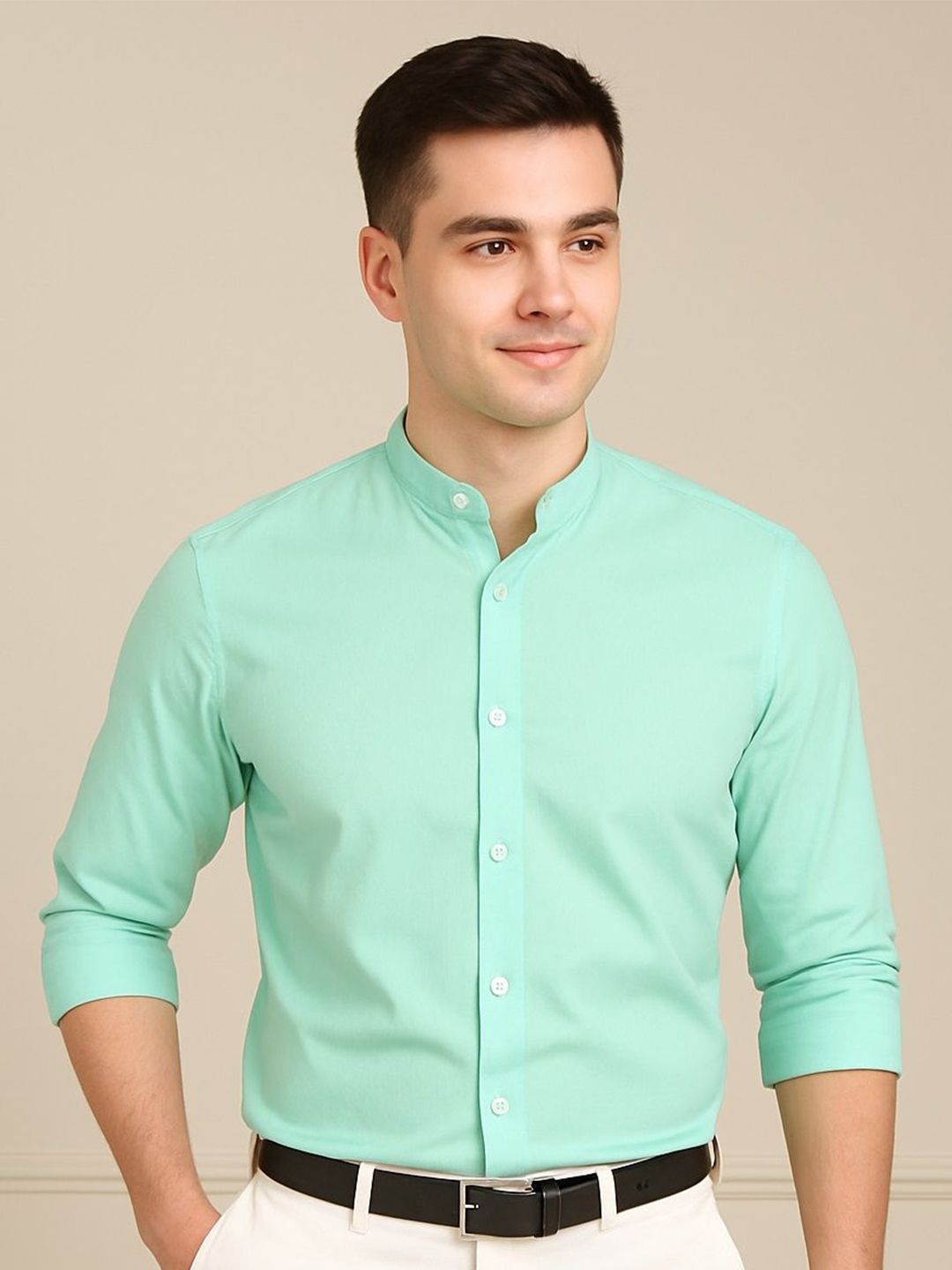 FUBAR Mandarin Collar Pure Cotton Slim Fit Formal Shirt-picture-16