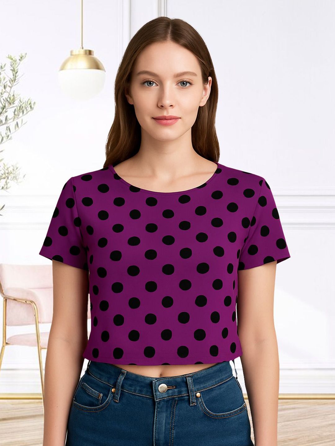Unicus Apparel Polka Dot Printed Fitted Crop Top-image-29
