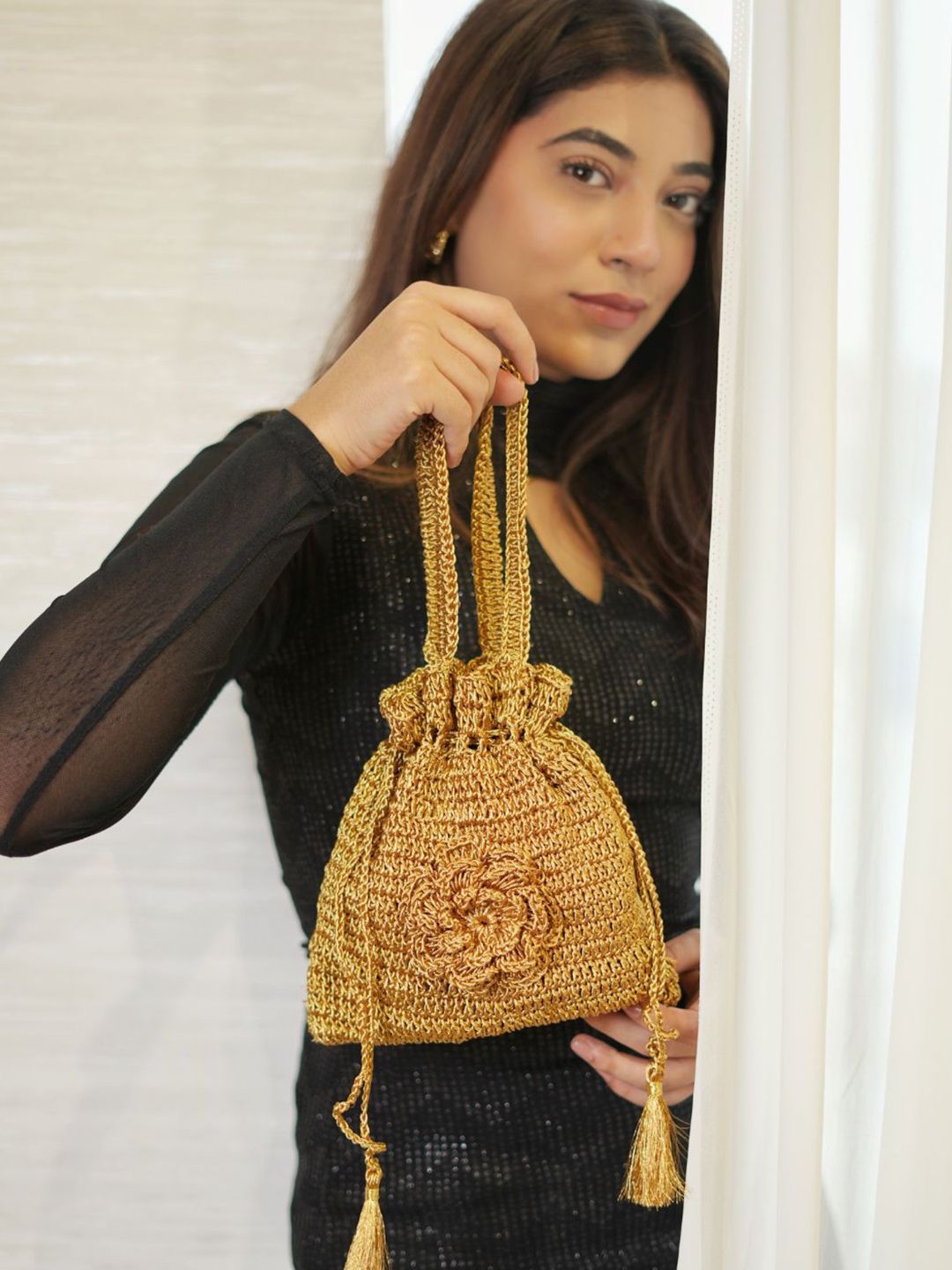 ITIHASIKALA Women Textured Bucket Embellished Handheld Bag-picture-26