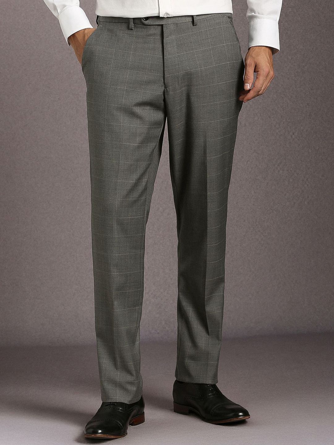 Luxure by Louis Philippe Men Checked Slim Fit Mid-Rise Formal Trousers-picture-26