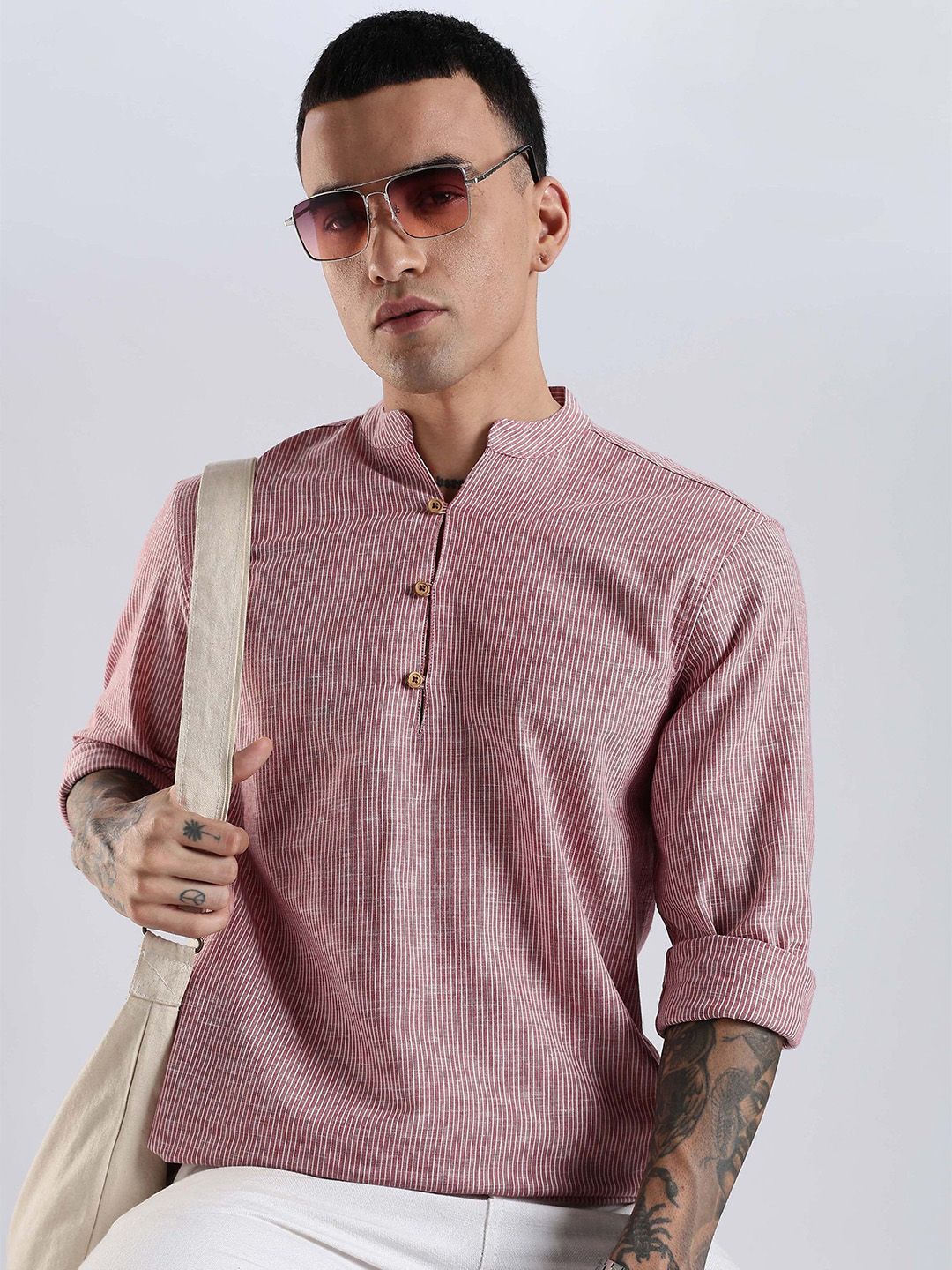 HERE&NOW Men Striped Festive Cotton Straight Kurta-picture-31