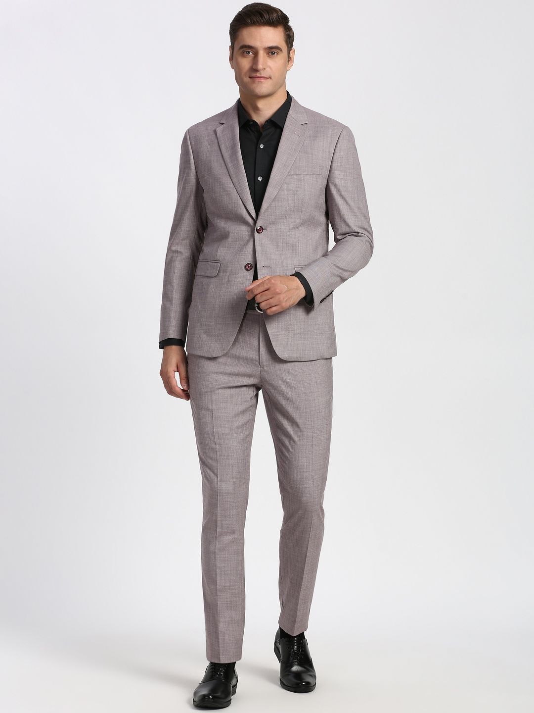 Peter England Elite Textured Slim-Fit Single-Breasted Two-Piece Formal Suit-image-21