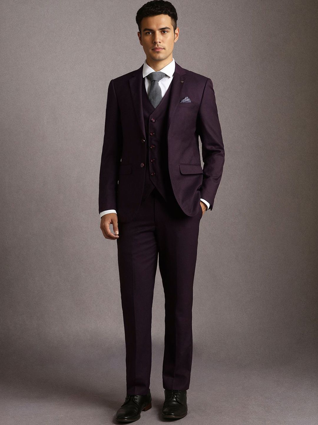 Louis Philippe Men Textured Three Piece Suit-picture-49