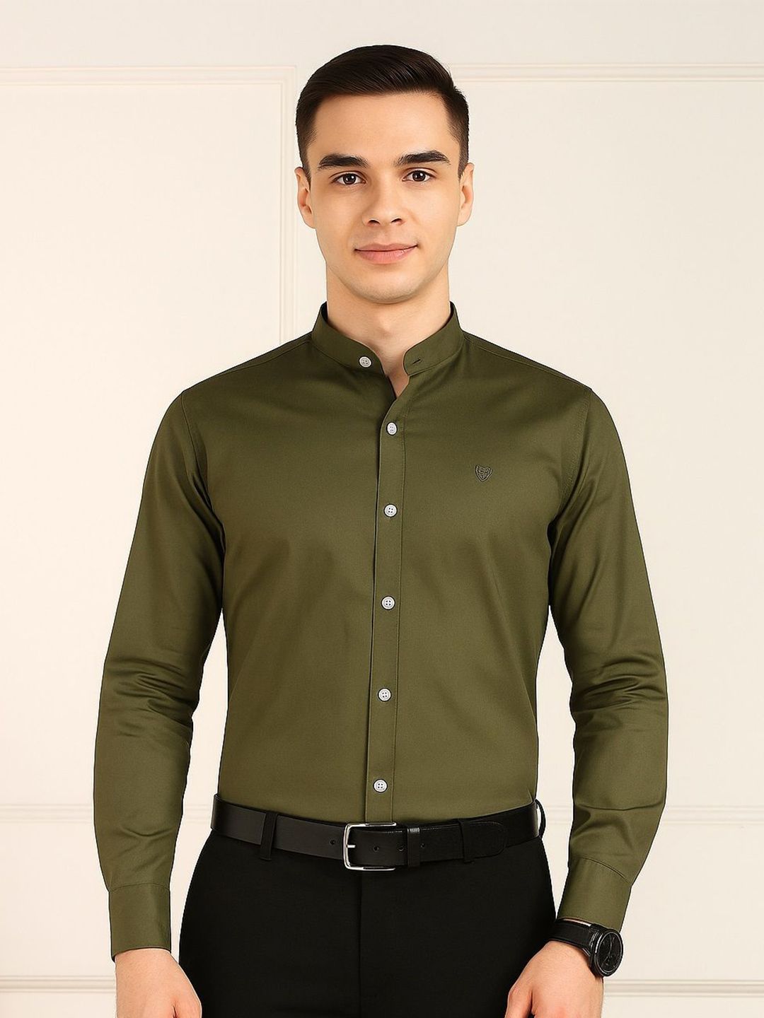 FUBAR Mandarin Collar Pure Cotton Slim Fit Formal Shirt-picture-18
