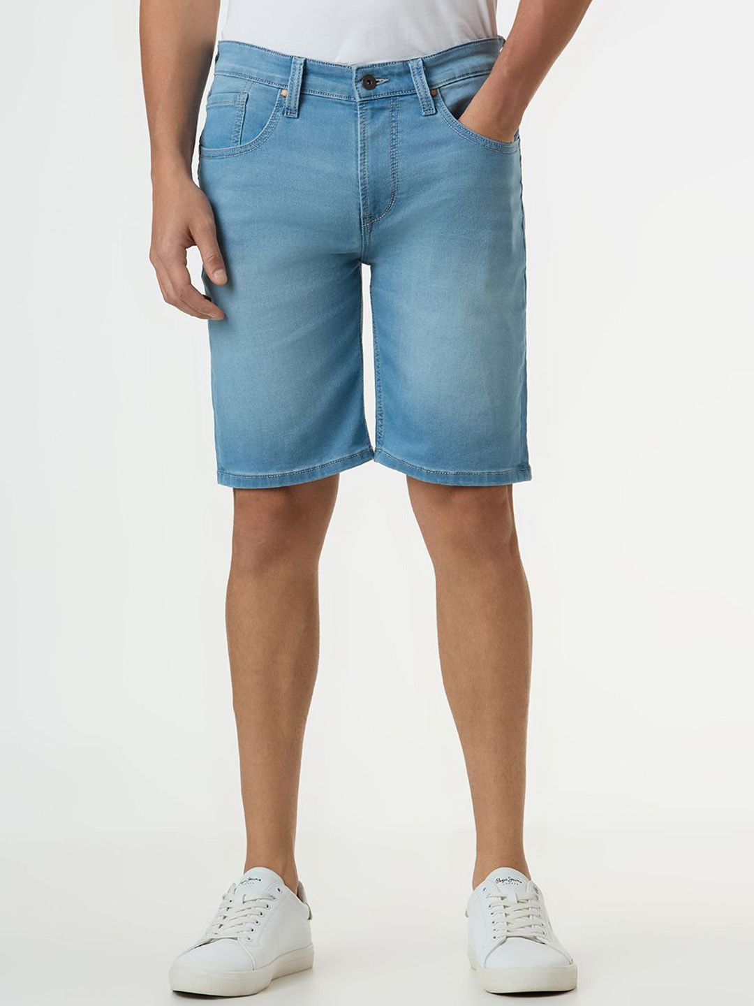 Pepe Jeans Men Washed Slim Fit Mid-Rise Cotton Denim Shorts