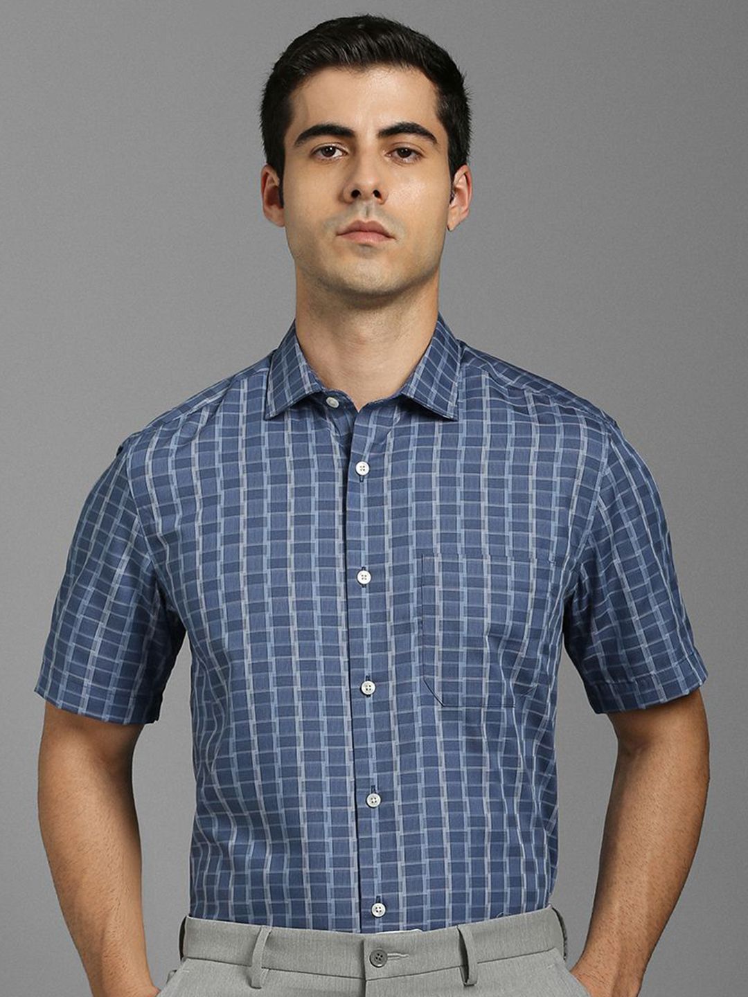 Louis Philippe Checked Spread Collar Slim Fit Pure Cotton Shirt