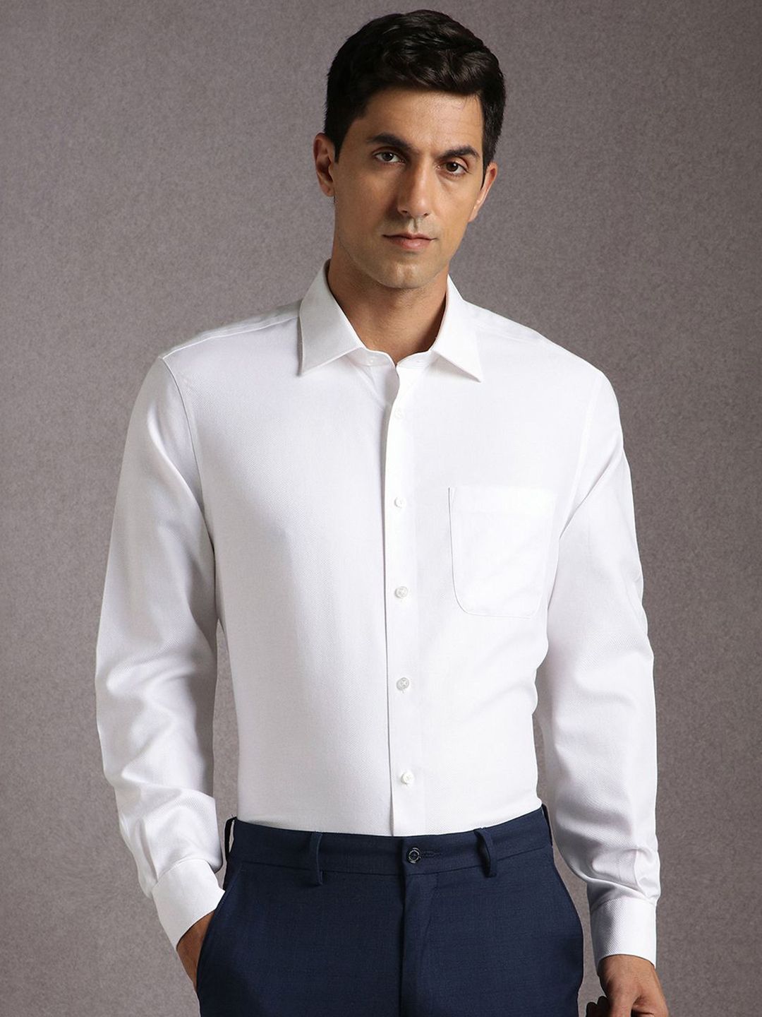 Louis Philippe Men Textured Spread Collar Pure Cotton Formal Shirt-picture-25