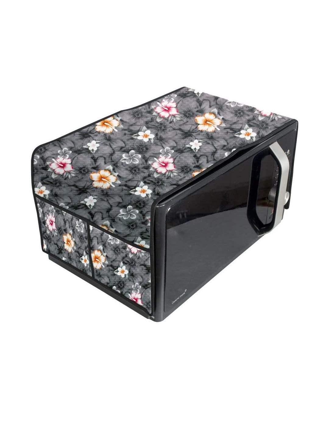 The Furnishing Tree Waterproof & Dustproof PVC Microwave Oven Top Cover with 4 Utility Pockets, Flo-picture-38