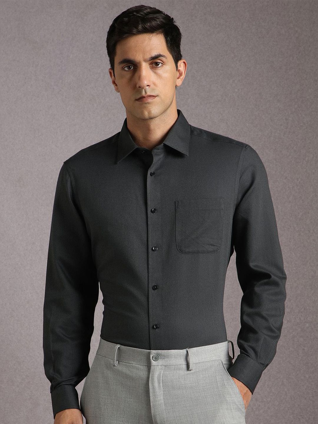 Louis Philippe Men Textured Spread Collar Pure Cotton Formal Shirt-picture-24