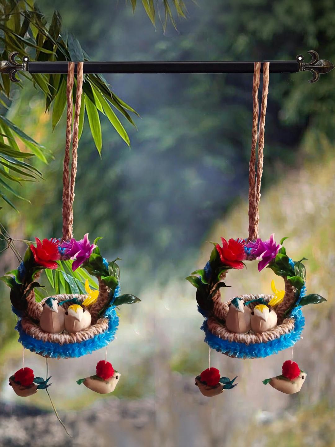 The Shine Store Pack Of 2 Artificial Bird Nest Chidiya With Grass Jute Hanging Wall Decor-image-4