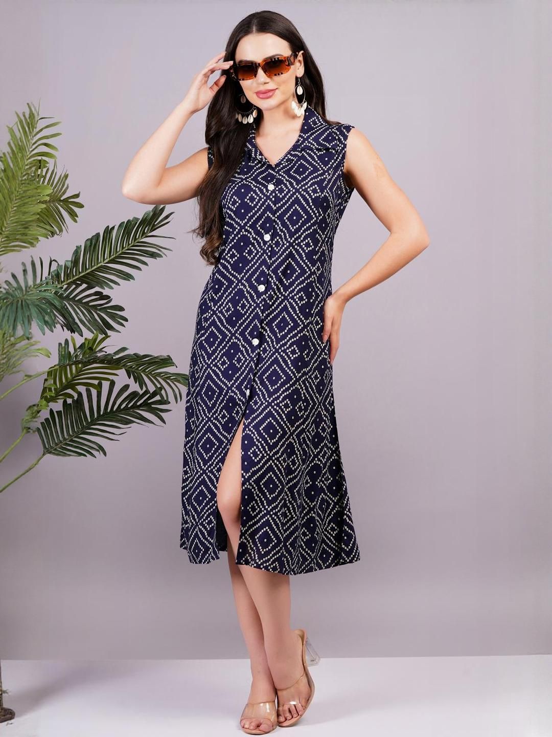 Jyoti Navyblue bandhani Viscose Rayon Dress-picture-21