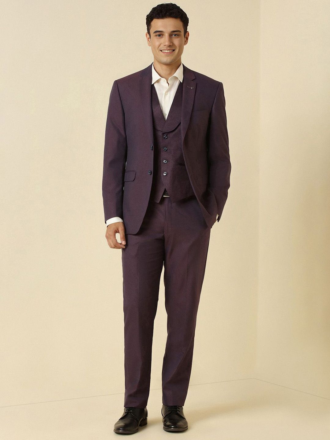 Allen Solly Textured Slim-Fit Single-Breasted Three-Piece Formal Suit-image-25