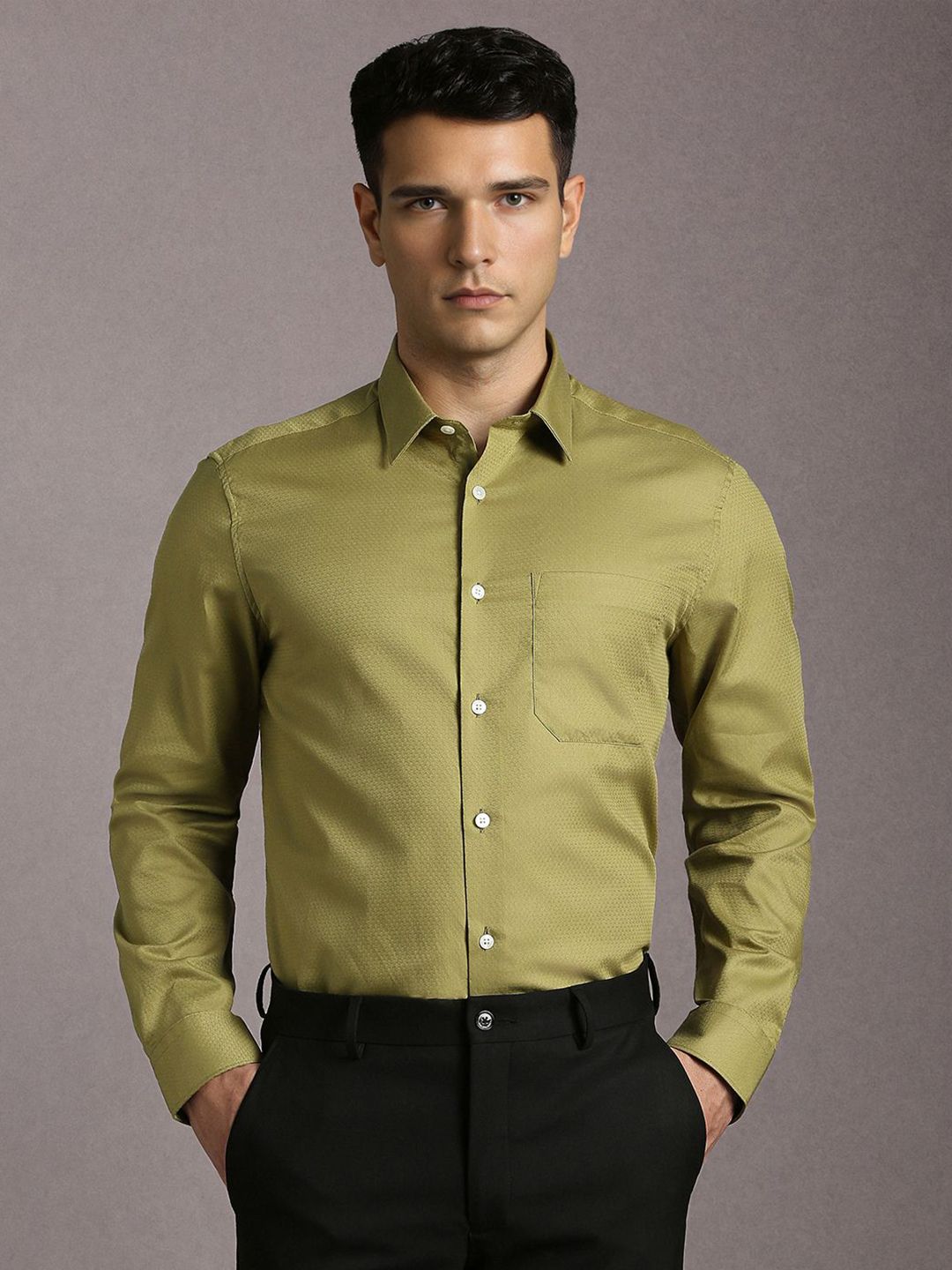 Louis Philippe Men Textured Spread Collar Pure Cotton Formal Shirt-picture-41