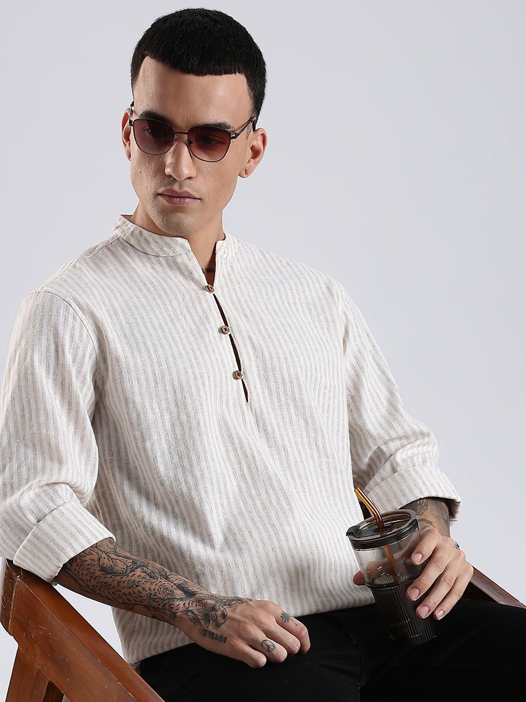 HERE&NOW Men Striped Festive Cotton Straight Kurta-picture-40