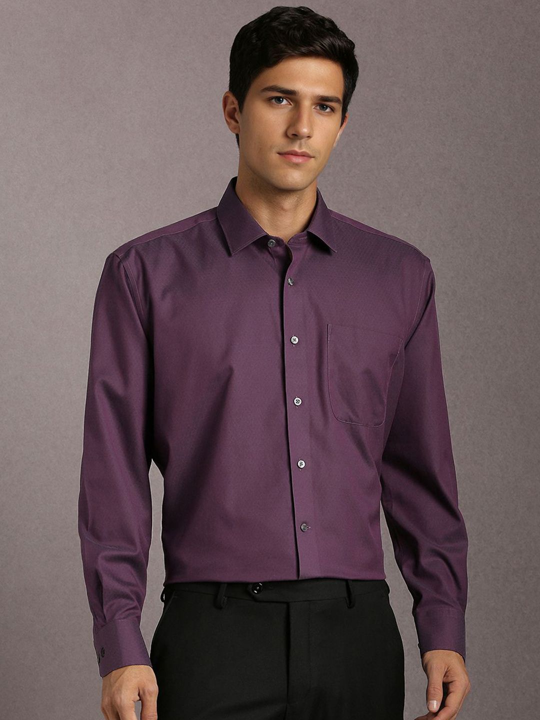 Luxure by Louis Philippe Men Textured Spread Collar Pure Cotton Formal Shirt-picture-36