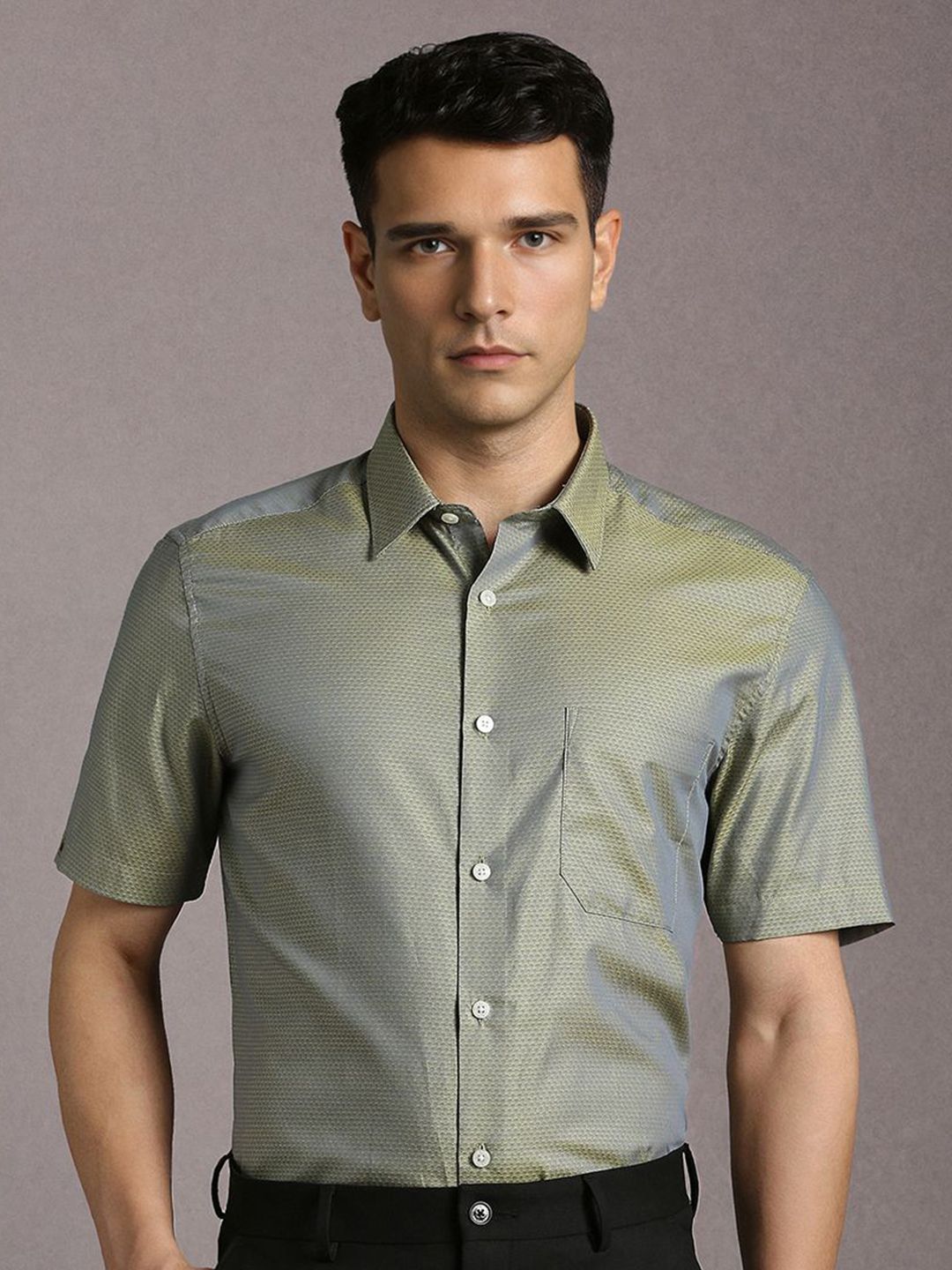 Louis Philippe Men Textured Spread Collar Pure Cotton Formal Shirt-picture-22