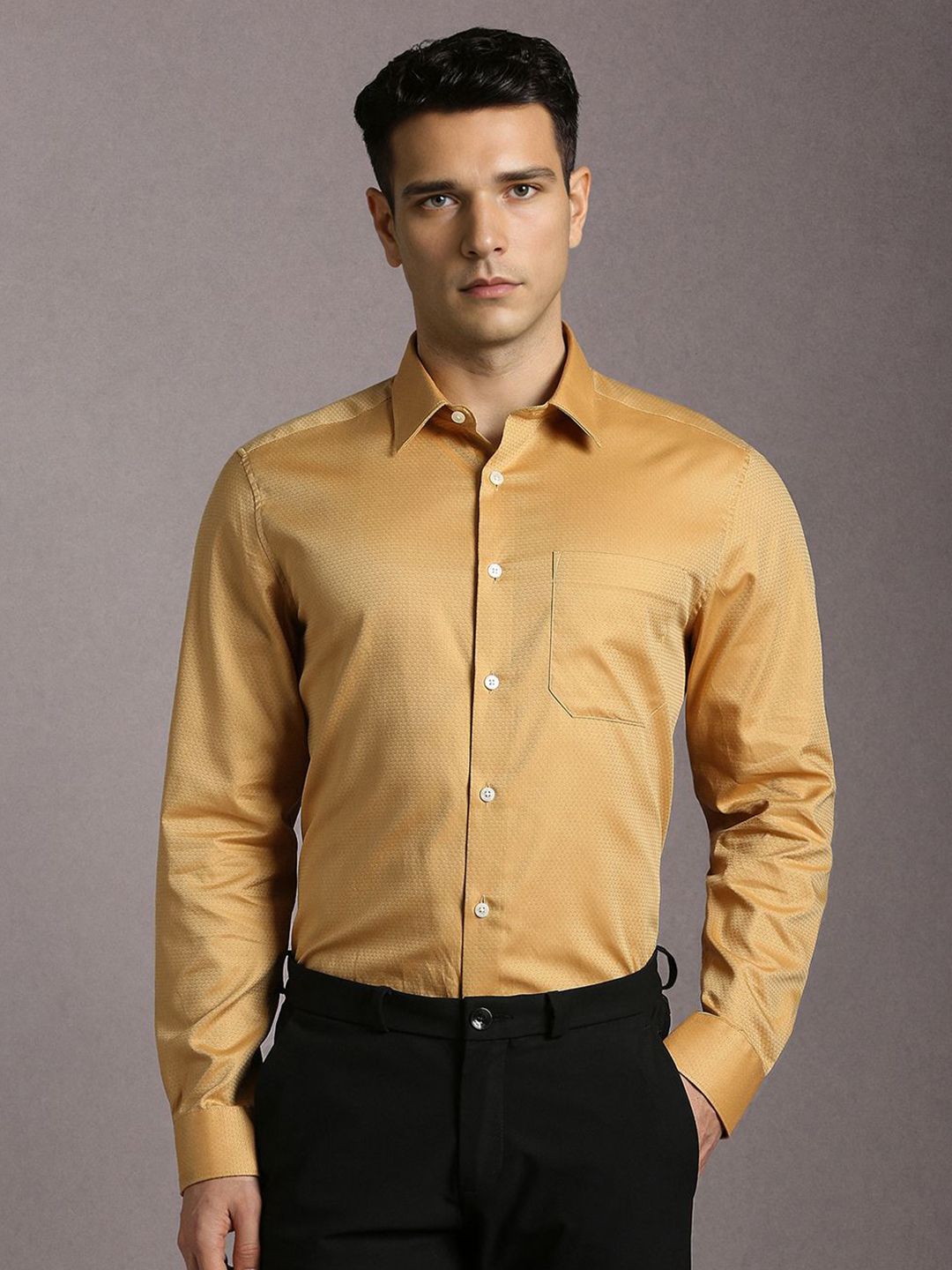 Louis Philippe Men Textured Spread Collar Pure Cotton Formal Shirt