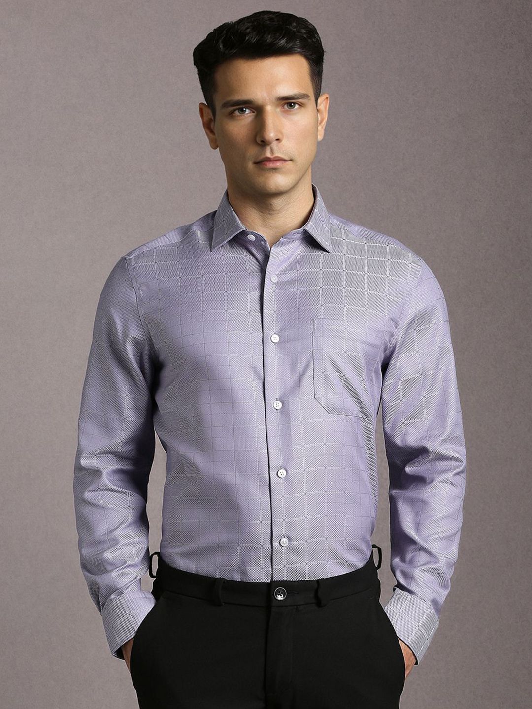 Louis Philippe Men Textured Spread Collar Pure Cotton Formal Shirt-picture-23