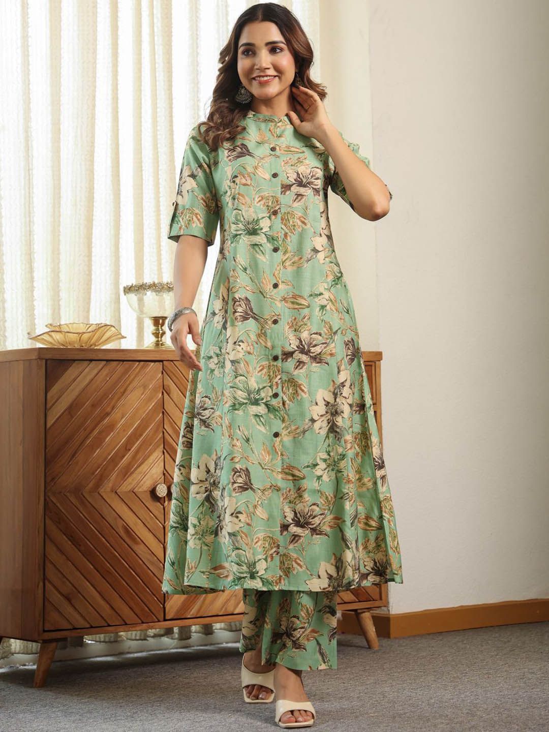 KALINI Women Floral Printed A-Line Kurta with Trousers-picture-11