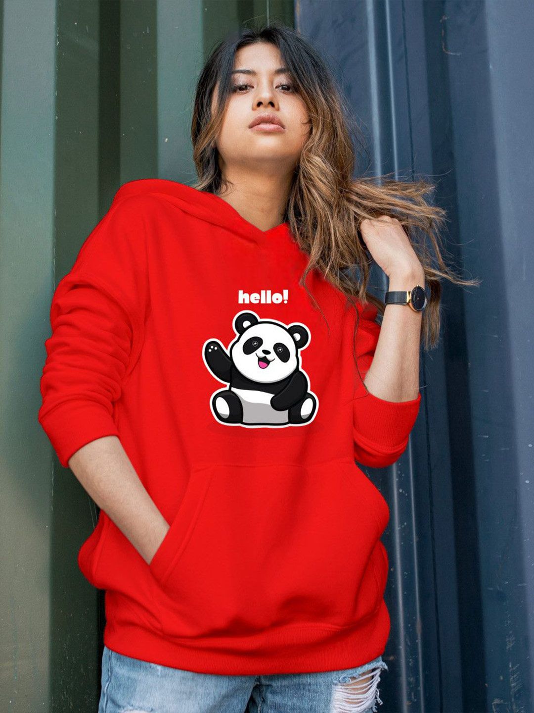 Povaxpo Women Hello Panda Printed Hooded Sweatshirt-picture-33