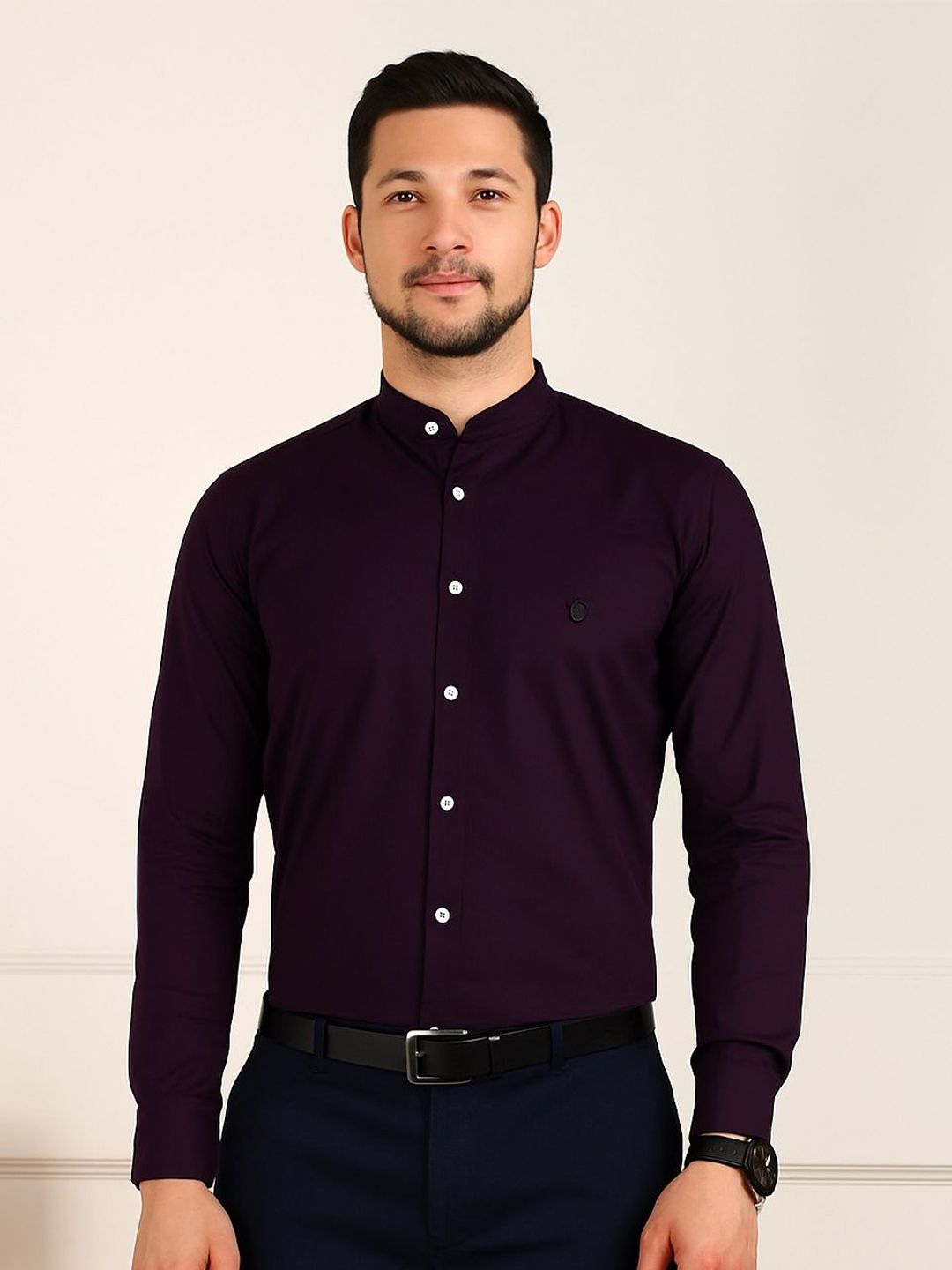 FUBAR Men Slim Fit Solid Band Collar Pure Cotton Formal Shirt-picture-19
