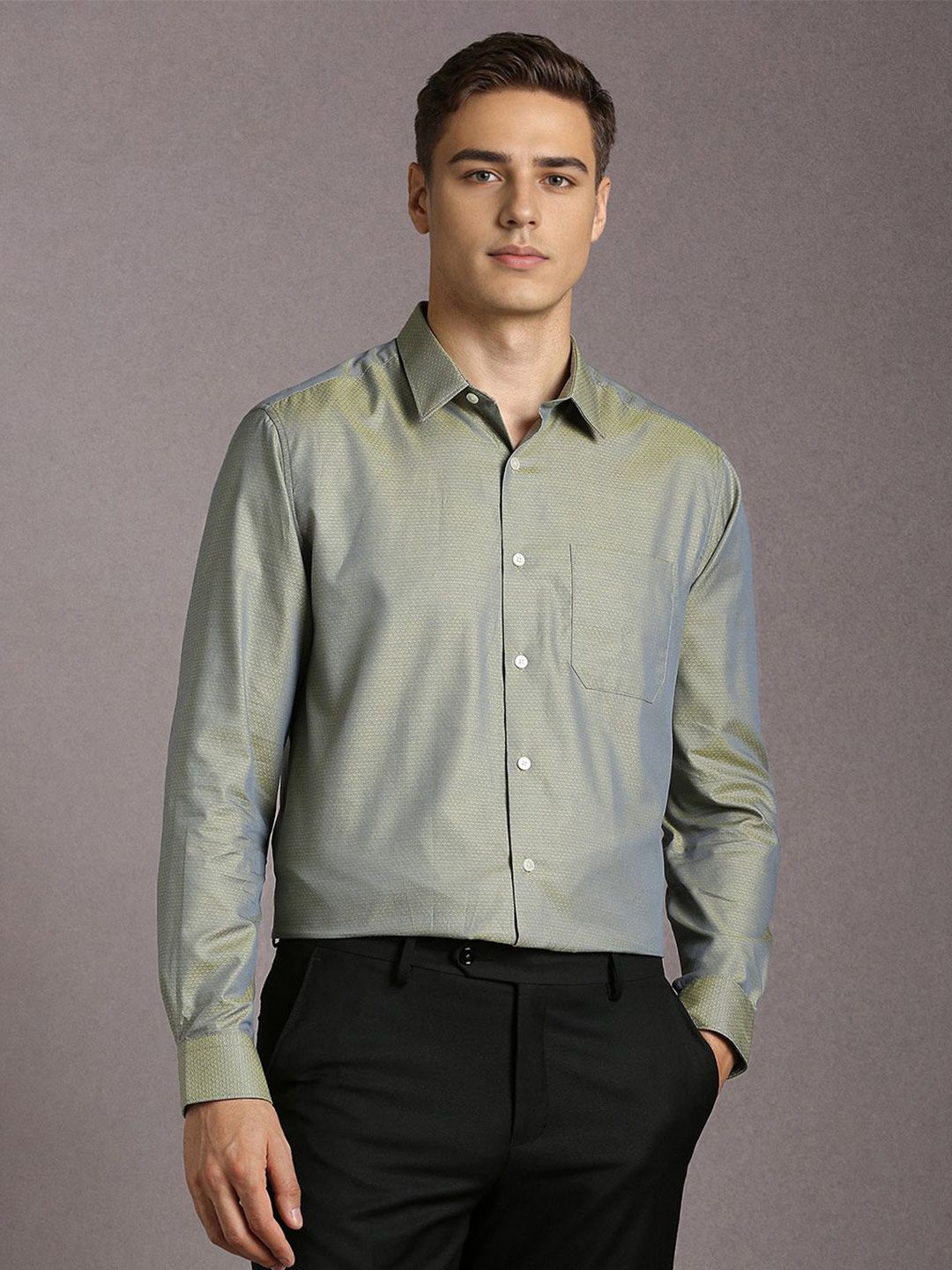 Louis Philippe Men Textured Spread Collar Pure Cotton Formal Shirt-picture-34