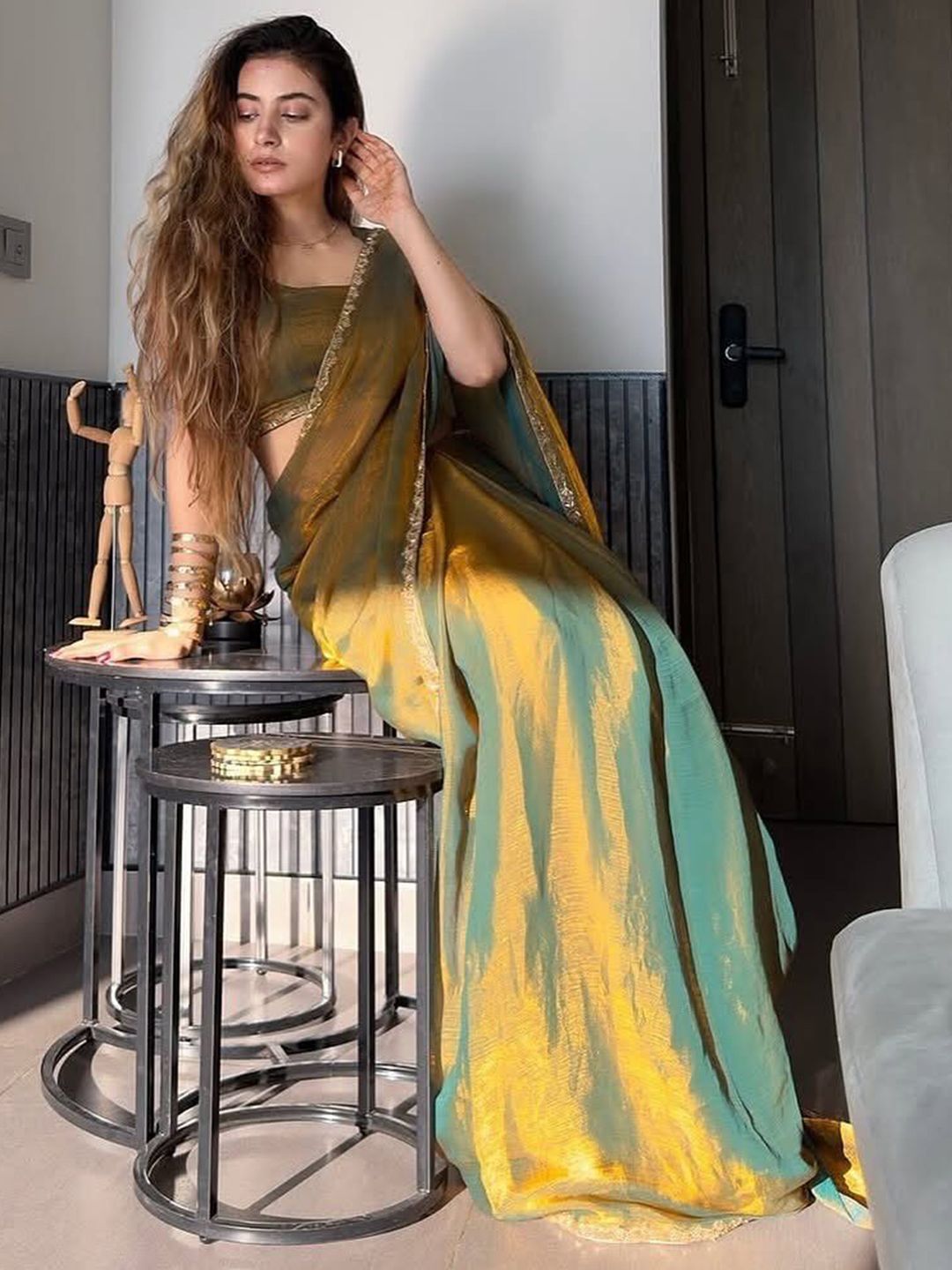 Being Naari Solid Embellished Beads and Stones Saree With Blouse Piece-picture-28