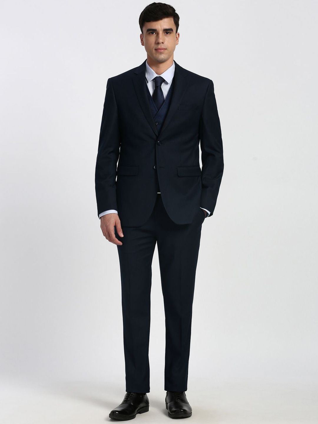 Peter England Elite Textured Slim-Fit Single-Breasted Three-Piece Formal Suits-image-32