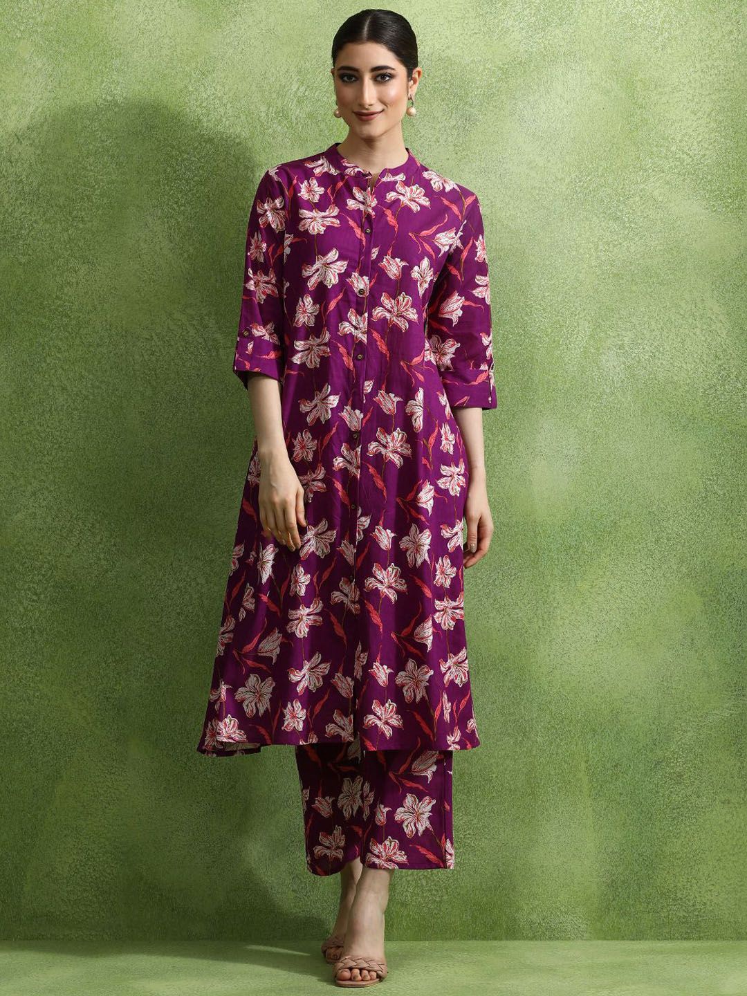Jaipur Kurti Women Floral Printed Calf Length Regular A-Line Kurta with Trousers